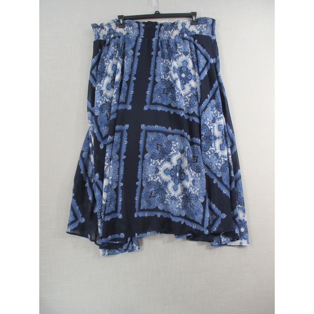 Truly 4 You Womens Navy Blue Paisley Smocked Waist Midi Skirt Large L Bandana - Picture 9 of 11